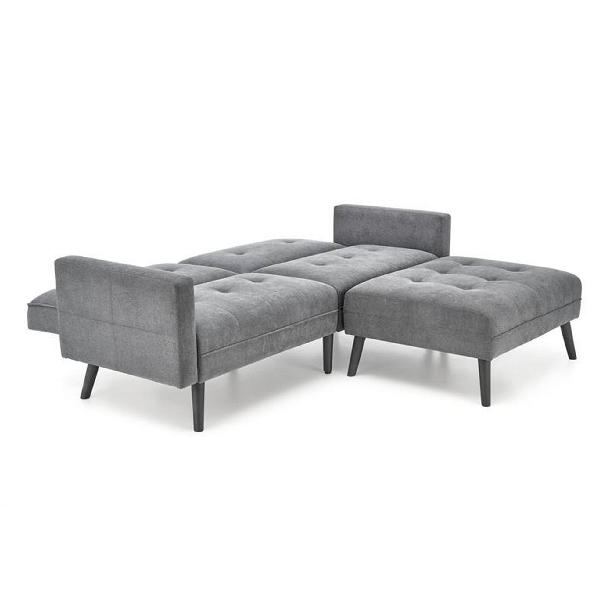Canapea extensibila CORNELIUS, gri/negru, stofa clasica/lemn, 200x153/167x80 cm