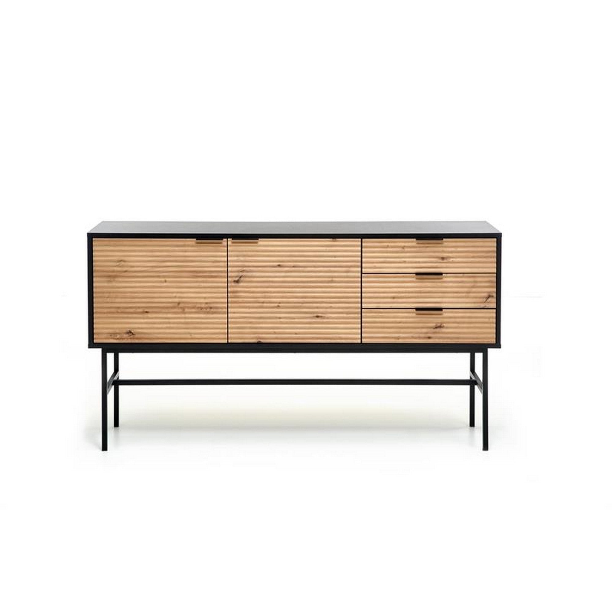 Comoda MURANO, stejar artisan/negru, PAL/metal, 160x40x86 cm