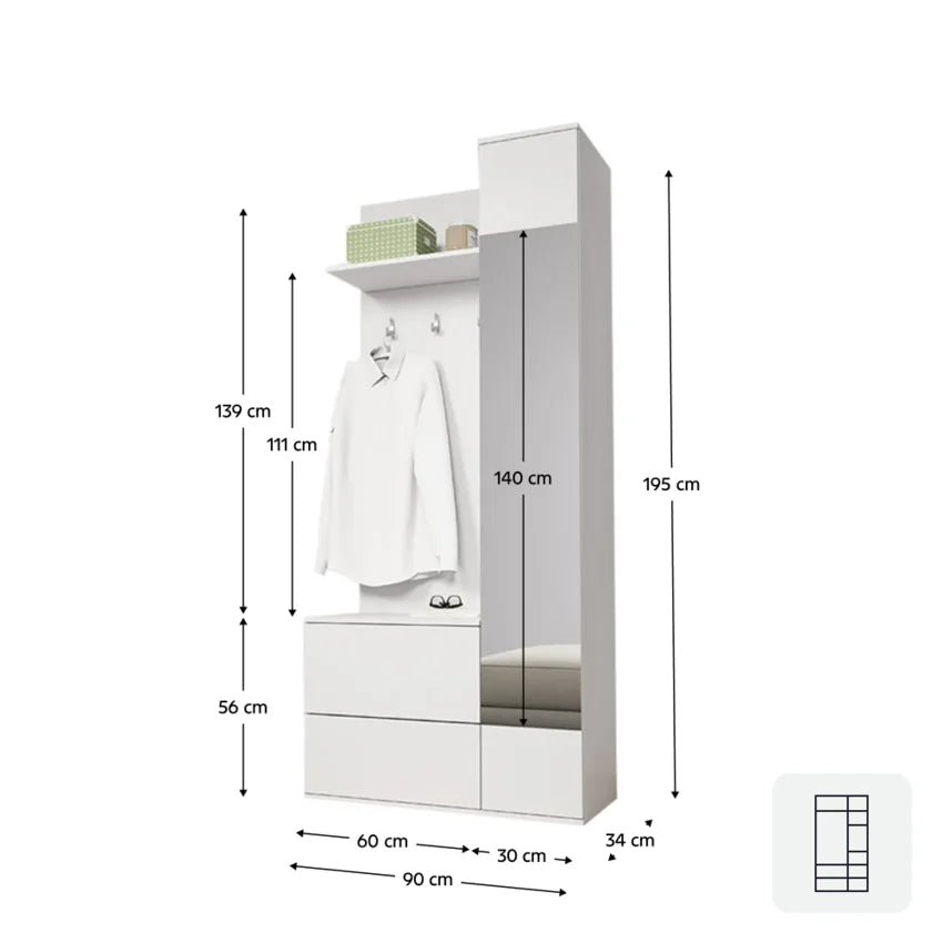 Mobilier hol GADIS, alb, PAL melaminat, 90x34x195 cm