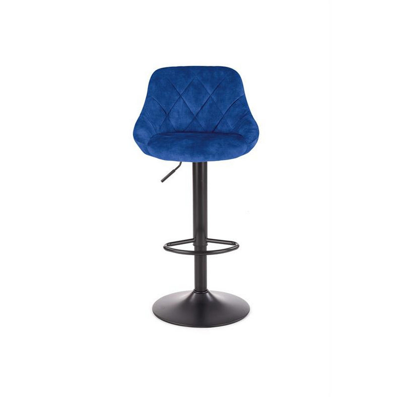 Scaun bar H101, albastru/negru, stofa catifelata/metal, 47x45x84 cm