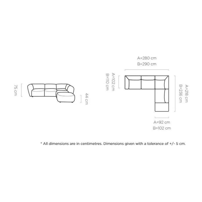 Coltar CANDELO L B, personalizabil materiale gama Platinium, 290x236x75 cm