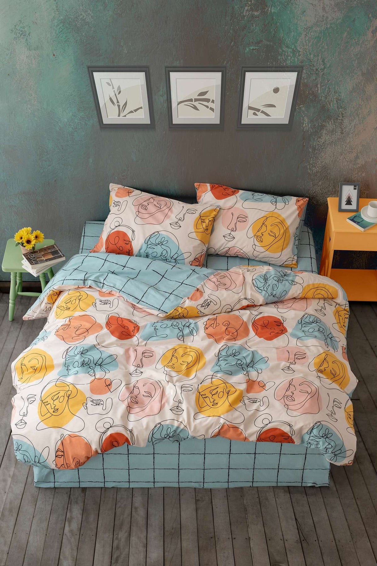 Set lenjerie pat dublu ranforce, Modern - Mint, Mentă