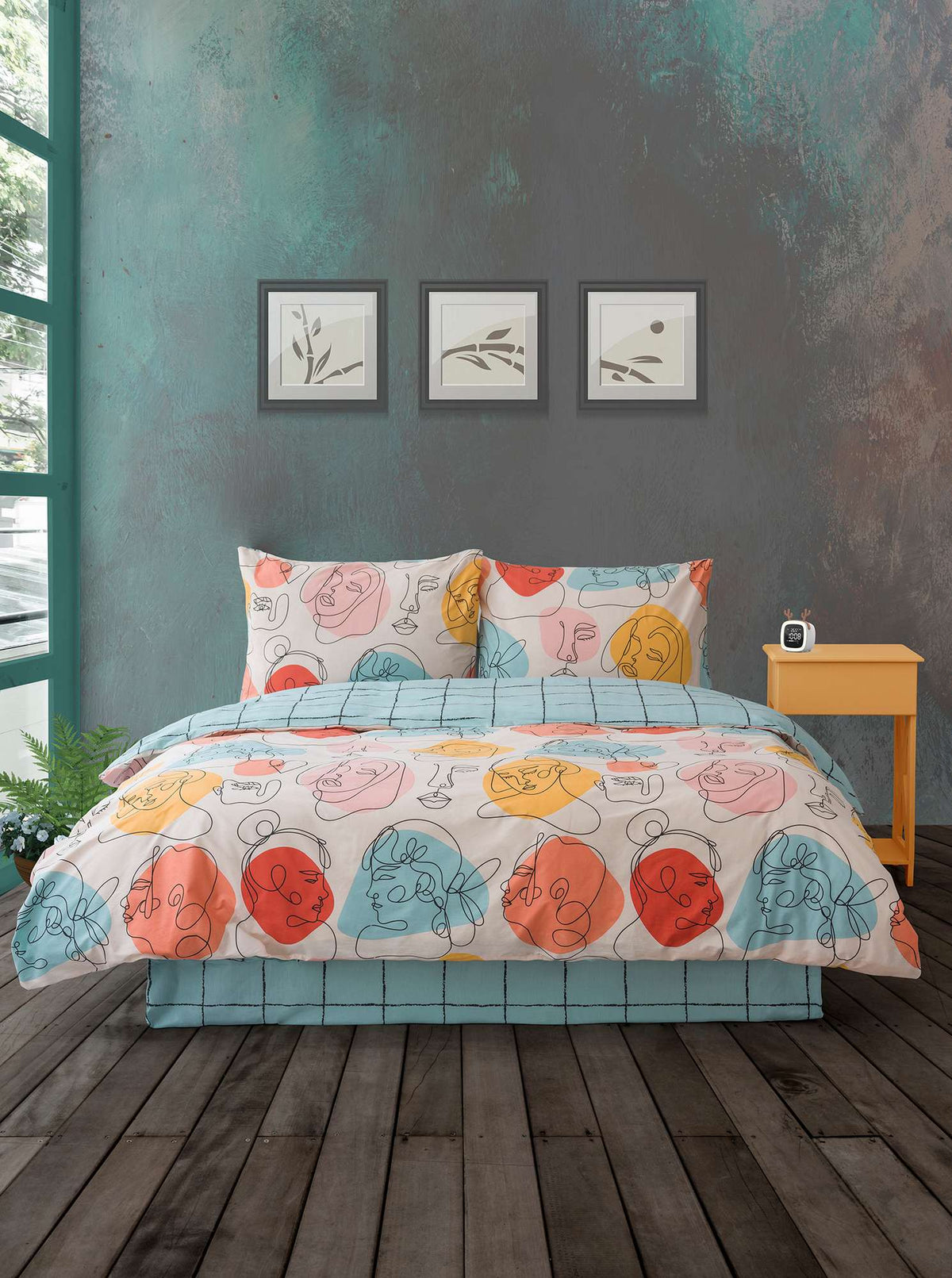 Set lenjerie pat dublu ranforce, Modern - Mint, Mentă