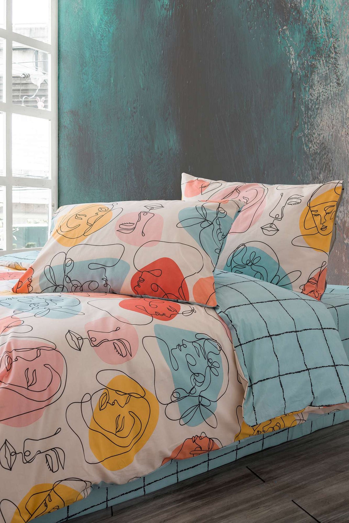 Set lenjerie pat dublu ranforce, Modern - Mint, Mentă