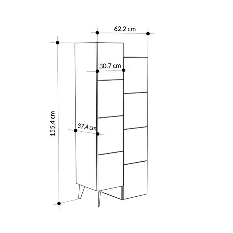 Dulap STAIR, alb/negru, PAL melaminat, cu 2 usi, 62x37x155 cm