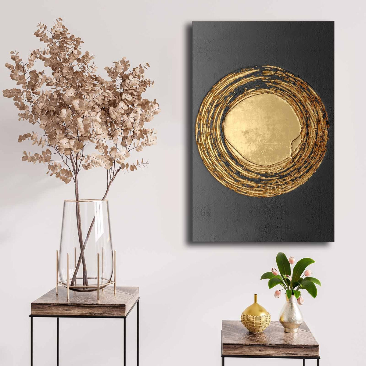 Tablou decorativ pe pânză, 4570NISC-024, Auriu / Negru