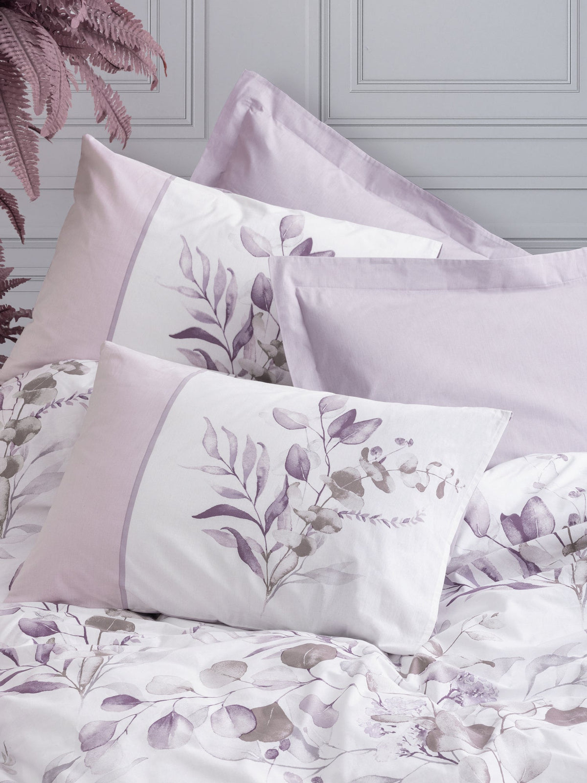 Set lenjerie pat single ranforce, Nadia - Lilac, Lila / Alb