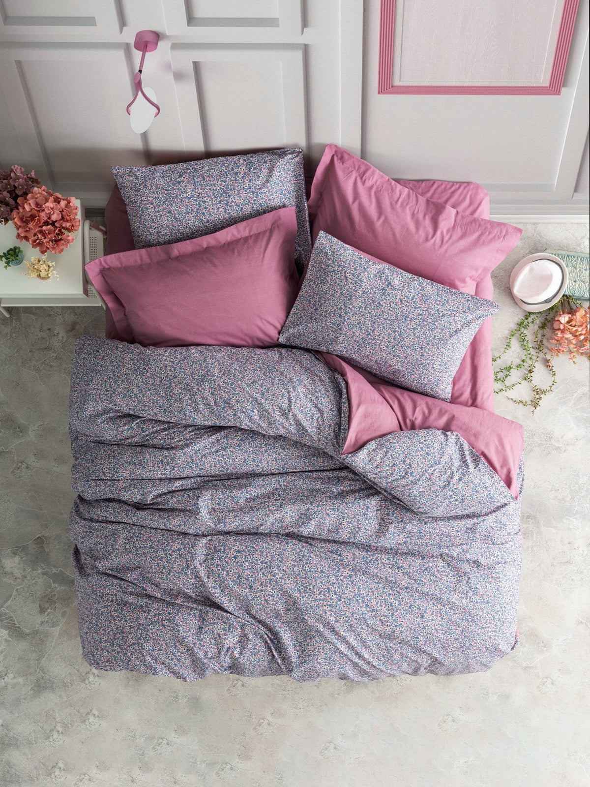 Set lenjerie pat single ranforce, Penny - Dusty Rose, Roz prăfuit / Mov