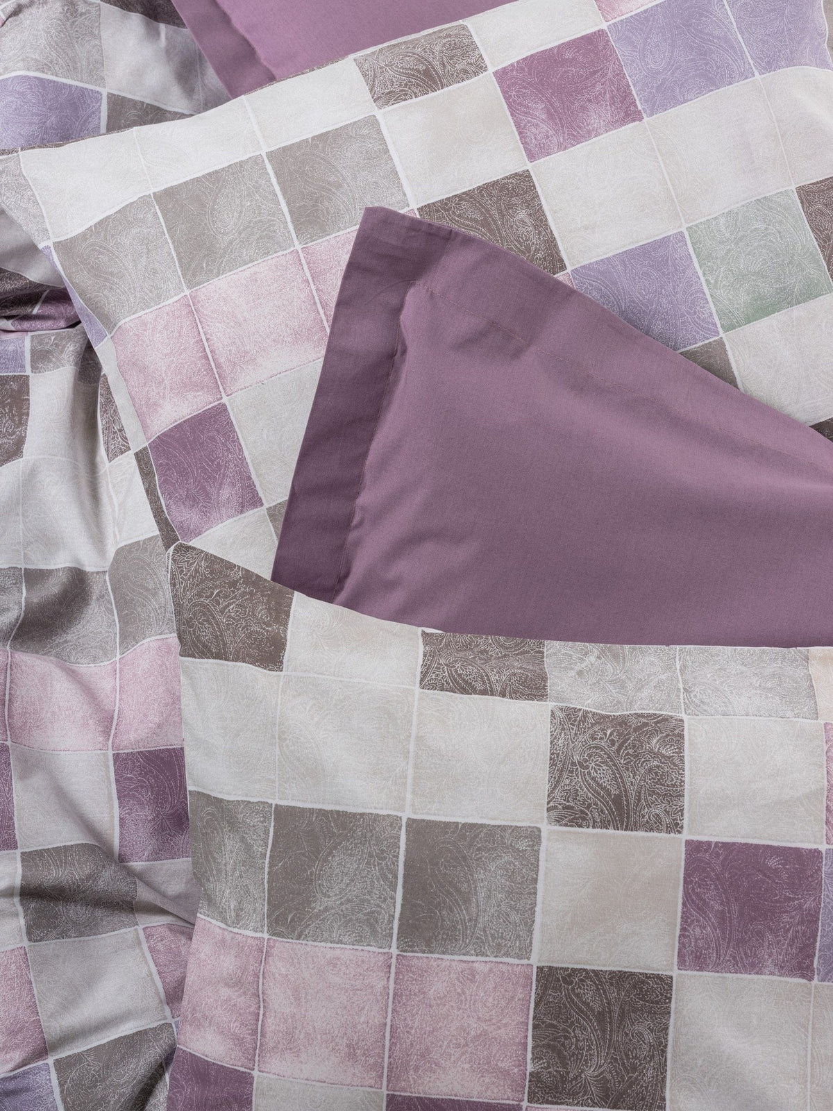 Set lenjerie pat single ranforce, Maro - Dusty Rose, Roz prăfuit / Alb / Mov / Maro