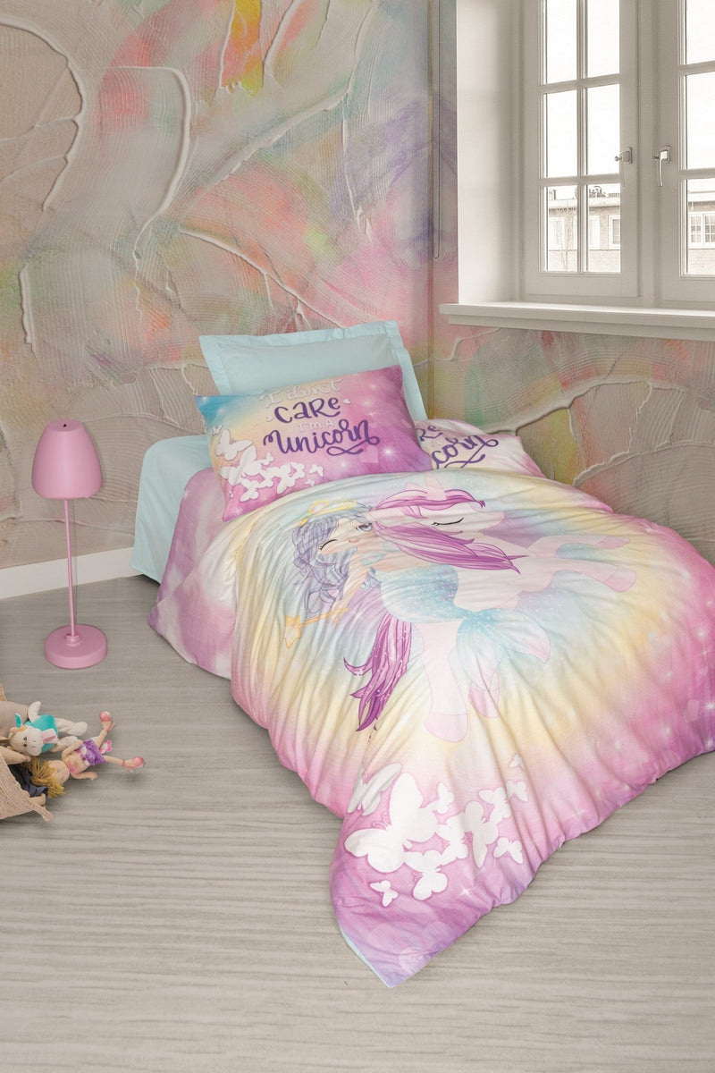 Set lenjerie pat pentru copii 129CTN3132, bumbac, multicolor, 100x200 cm, cu husa pat, cearceaf pilota si fata de perna