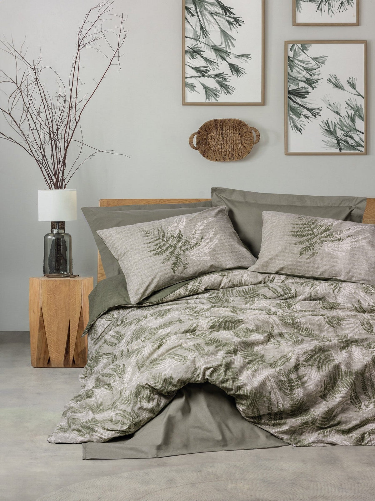Set lenjerie pat dublu ranforce, Frond - Khaki, Kaki