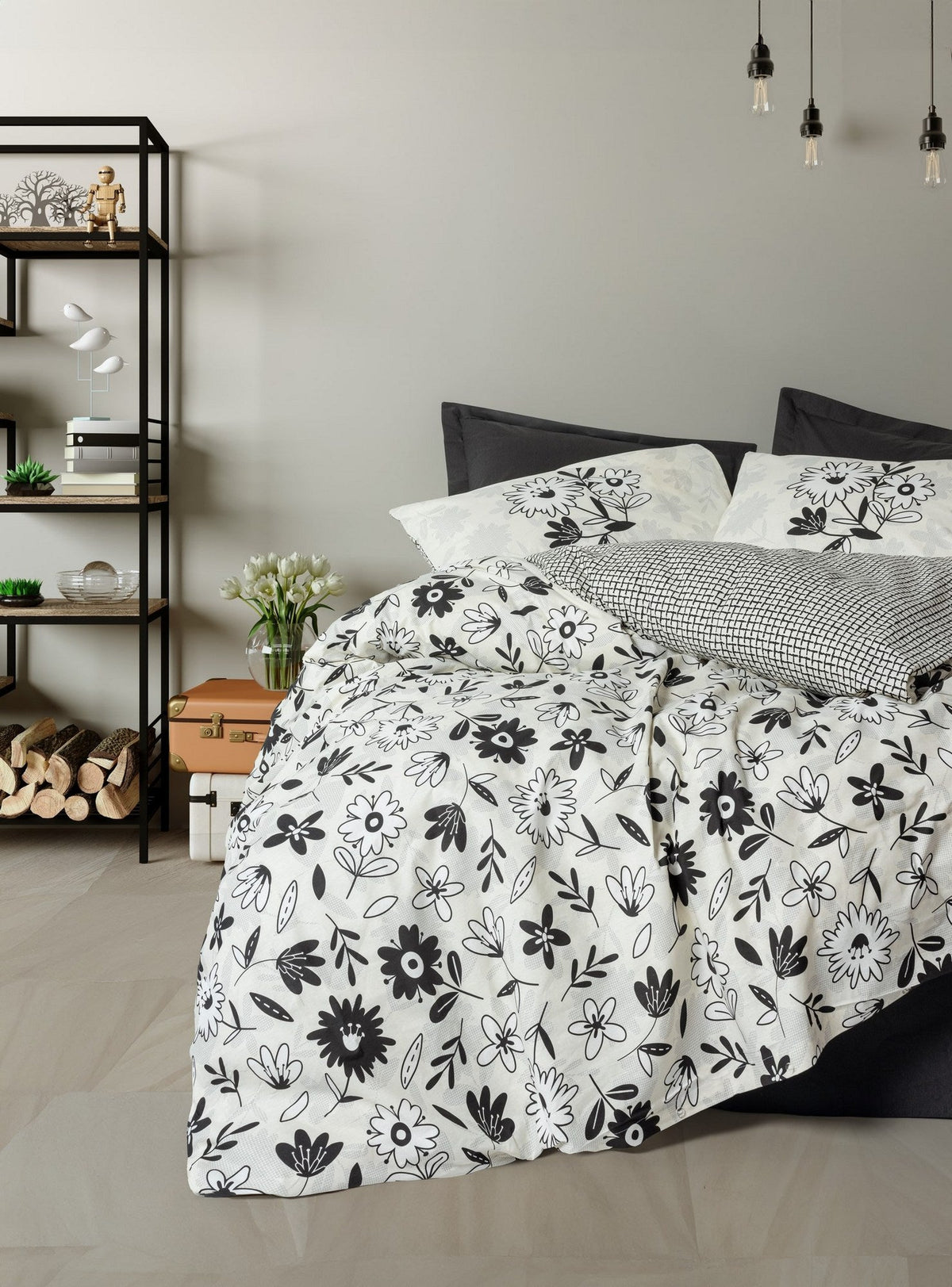Set lenjerie pat single ranforce, Meresa - Black, Negru
