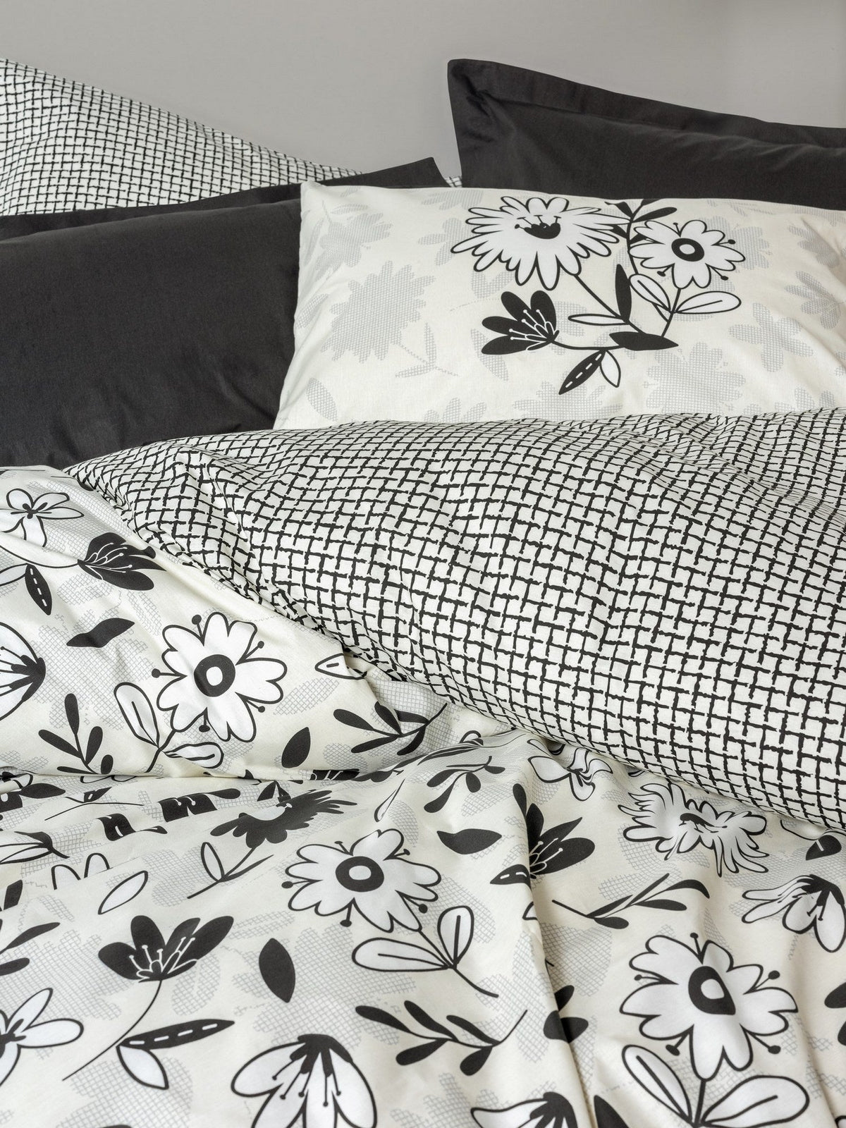 Set lenjerie pat single ranforce, Meresa - Black, Negru