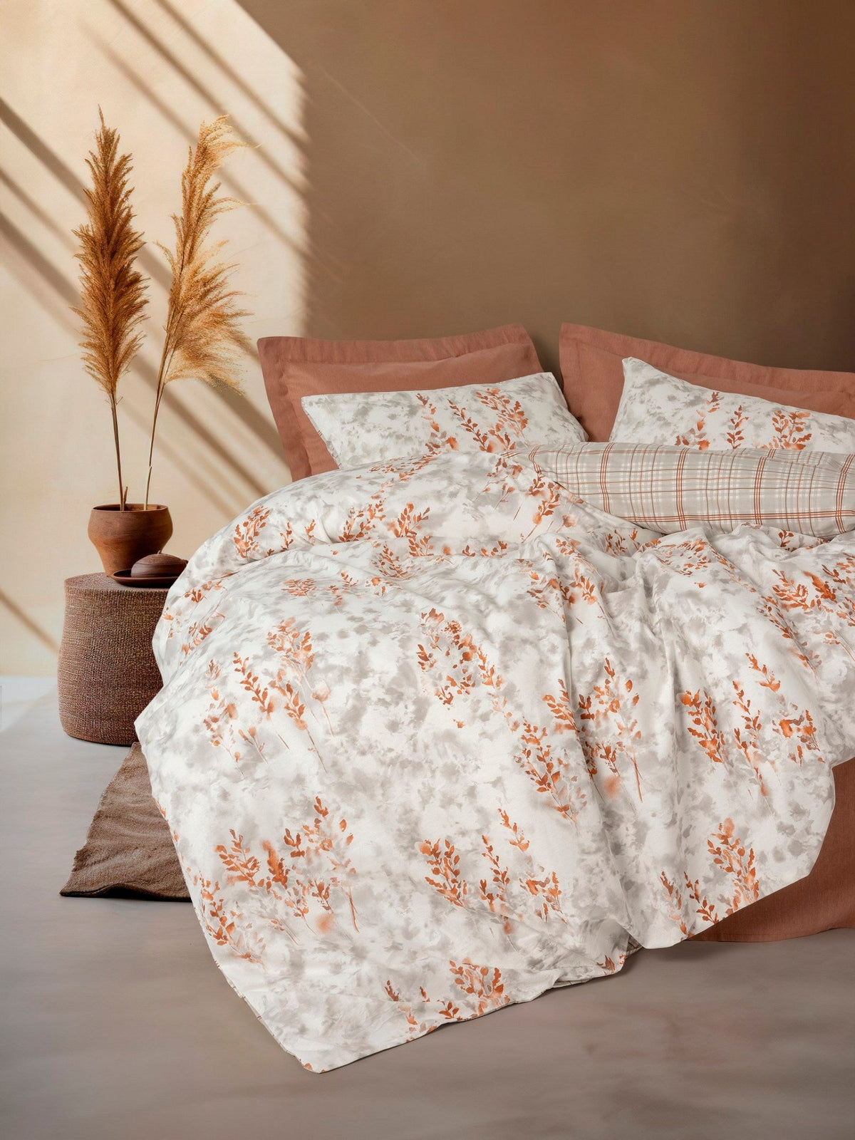Set lenjerie pat dublu ranforce, Lamina - Cinnamon, Scorțișoară