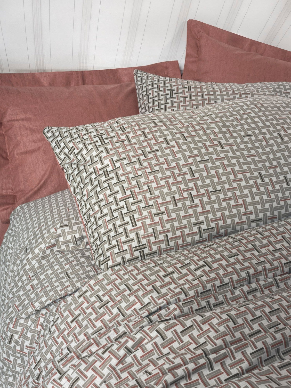 Set lenjerie pat dublu ranforce, Mote - Tile Red, Roșu cărămidă