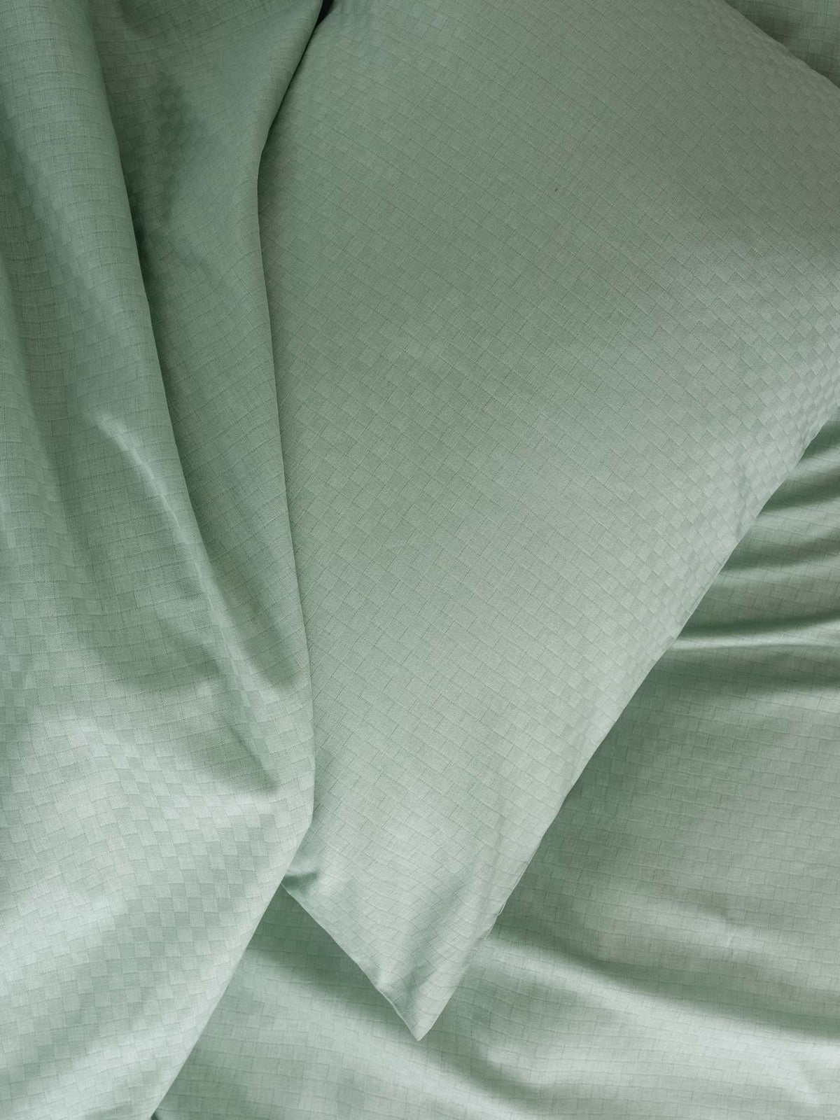 Set lenjerie pat dublu ranforce, Plaid - Sage, Salvie