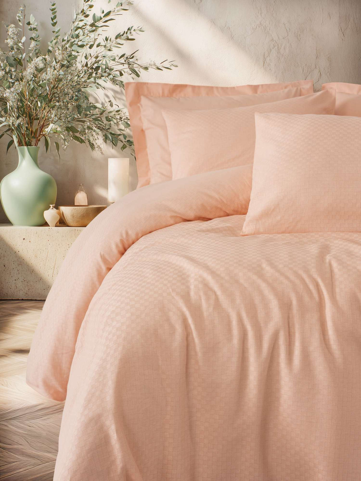 Set lenjerie pat dublu ranforce, Plaid - Salmon, Somon