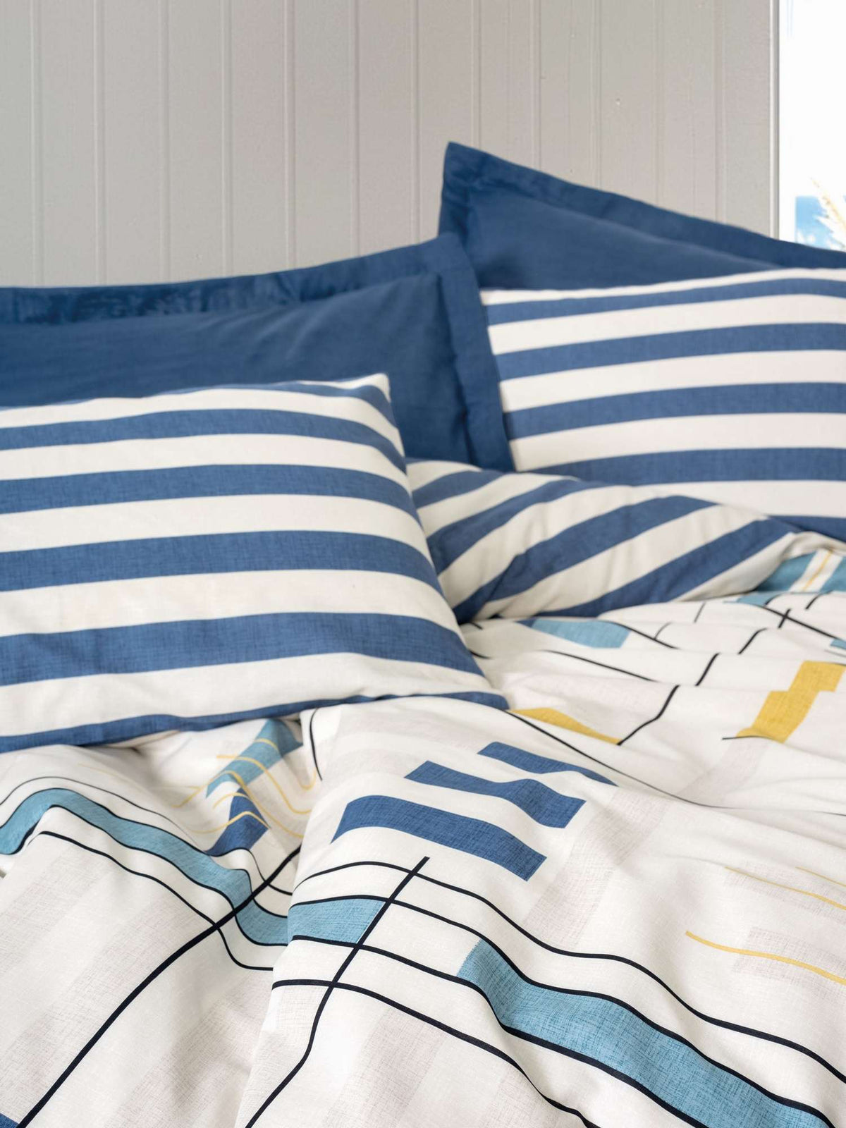 Set lenjerie pat dublu ranforce, Lunox - Dark Blue, Albastru închis
