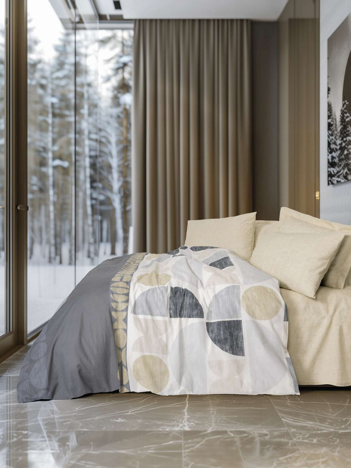 Set lenjerie pat dublu ranforce, Formo - Beige, Bej