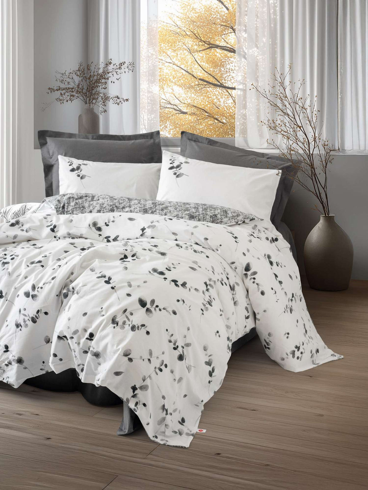 Set lenjerie pat dublu ranforce, Elaria - Anthracite, Antracit
