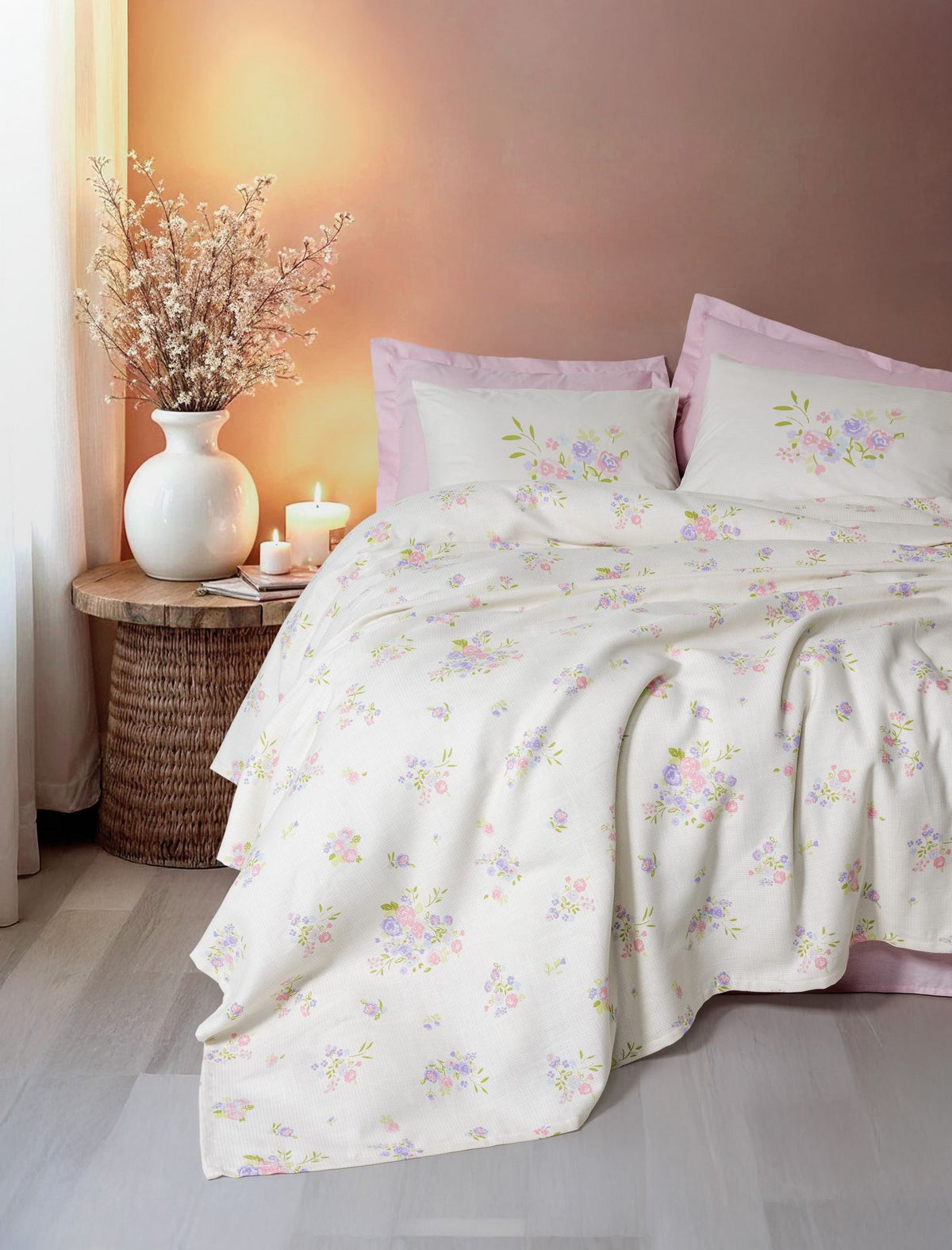 Set cuvertură pichet pat dublu, Petal - Pink, Roz