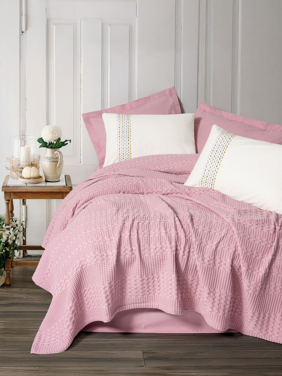 Set cuvertură pichet pat dublu, Pebble - Pink, Roz