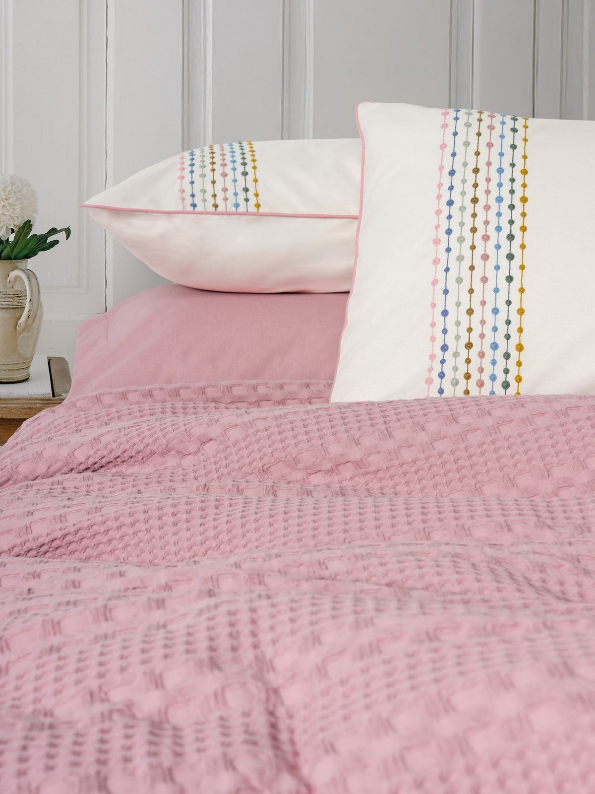 Set cuvertură pichet pat dublu, Pebble - Pink, Roz