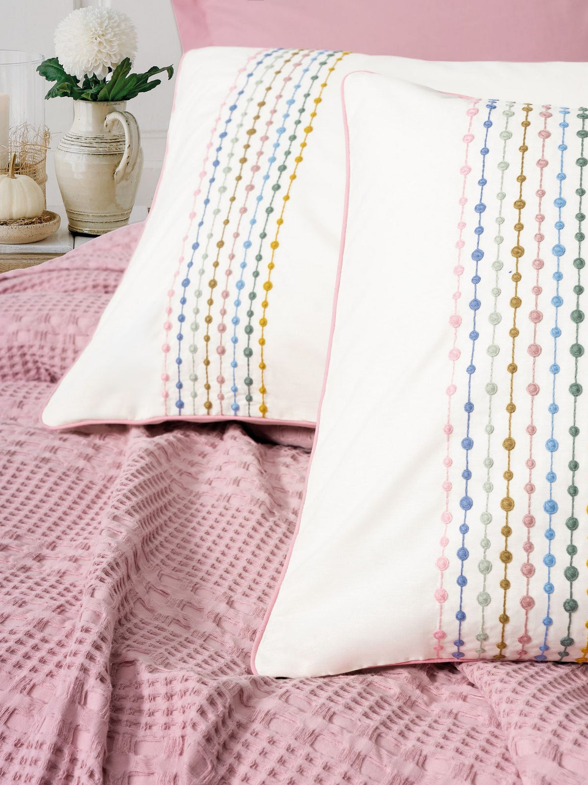 Set cuvertură pichet pat dublu, Pebble - Pink, Roz