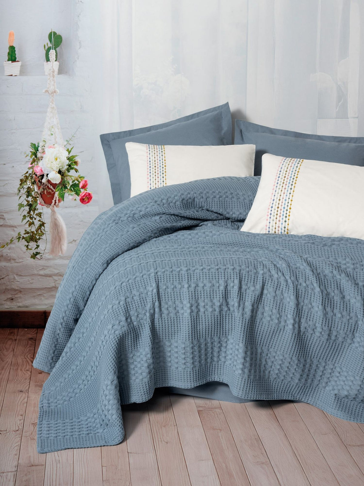 Set cuvertură pichet pat dublu, Pebble - Indigo, Indigo