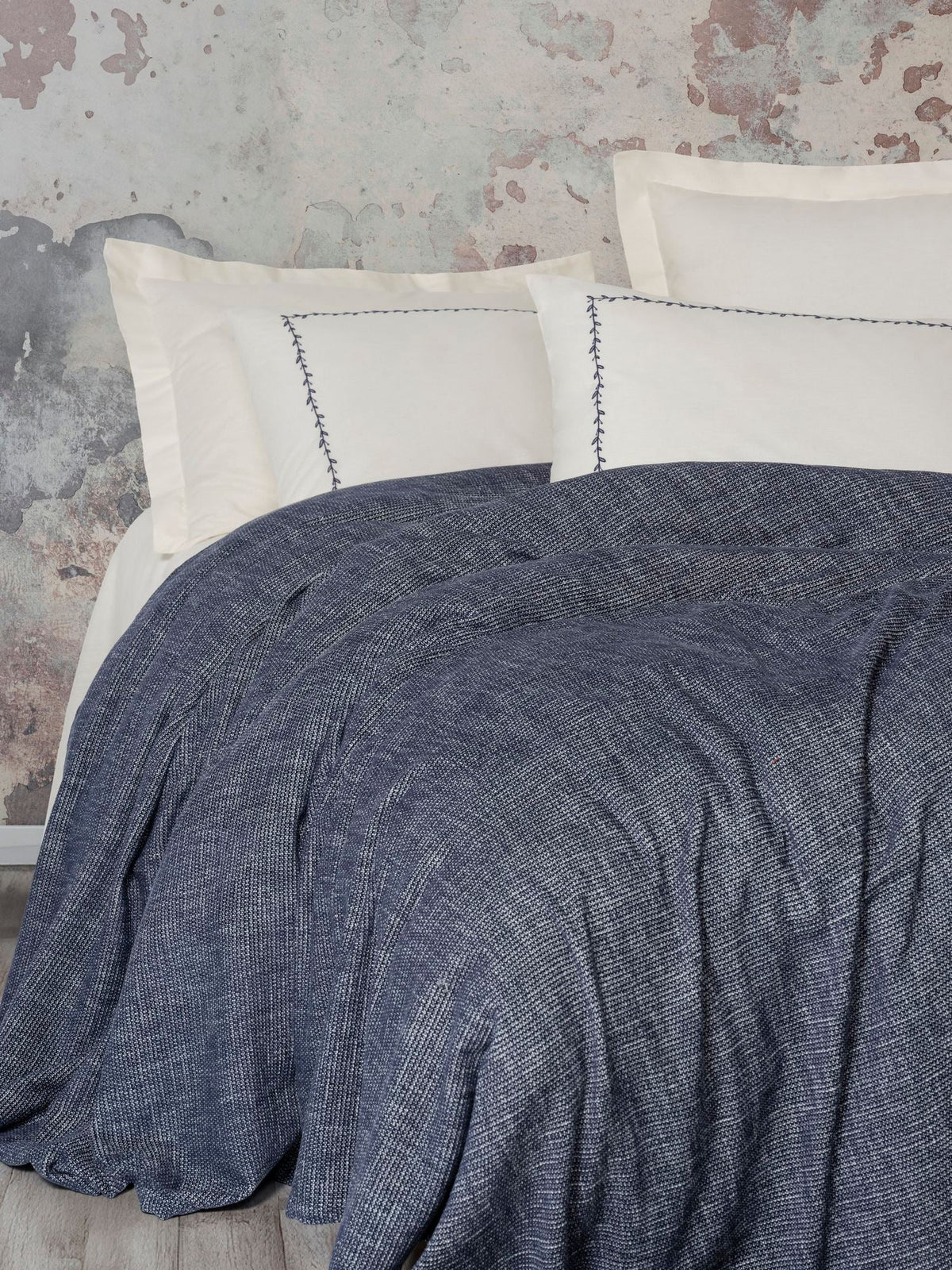 Set cuvertură pichet pat dublu, Loom - Dark Blue, Albastru închis