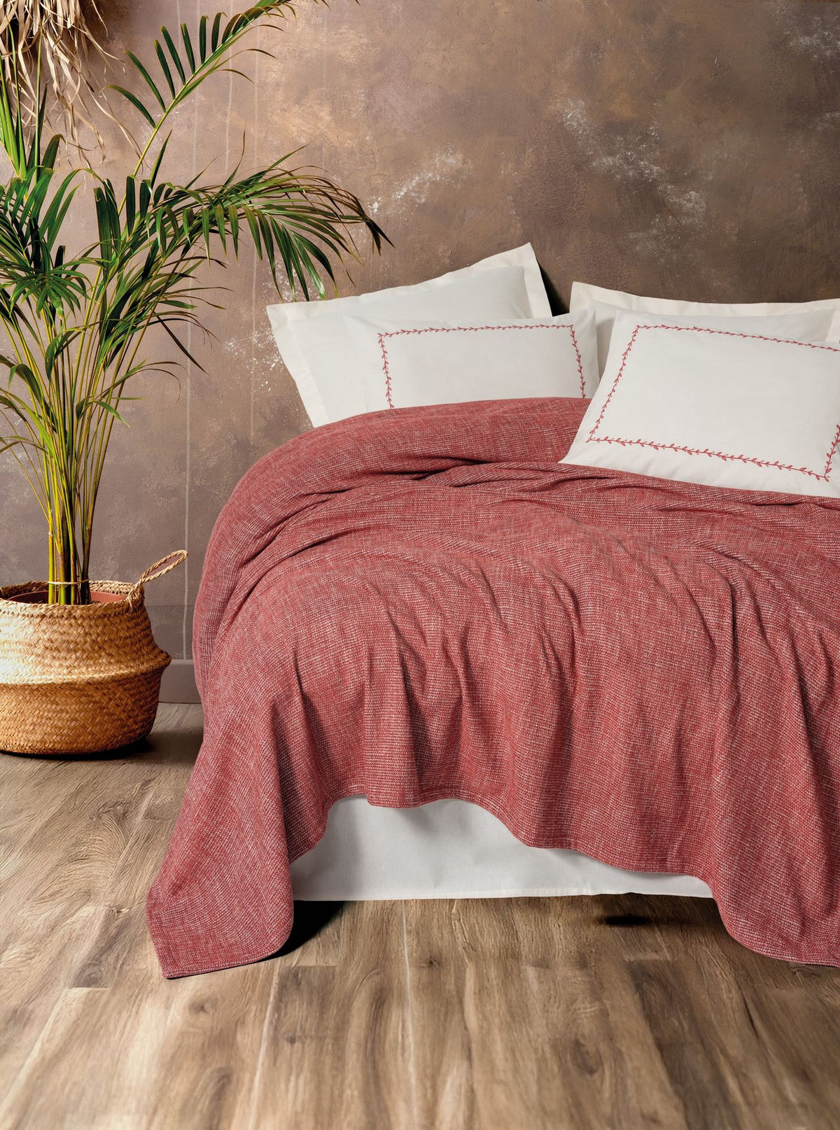 Set cuvertură pichet pat dublu, Loom - Claret Red, Roșu Bordo