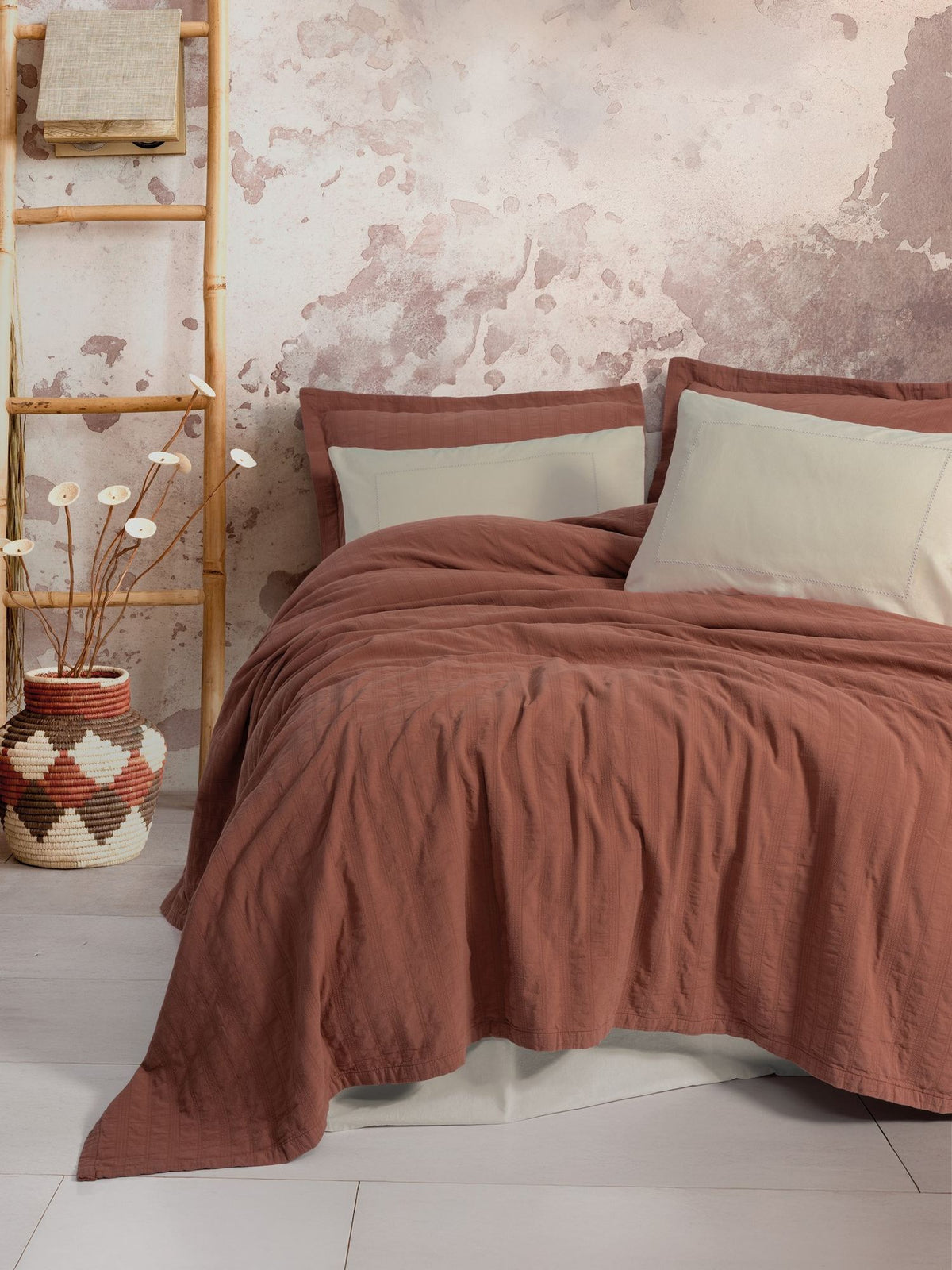 Set cuvertură pichet pat dublu, Vilo - Tile Red, Roșu cărămidă