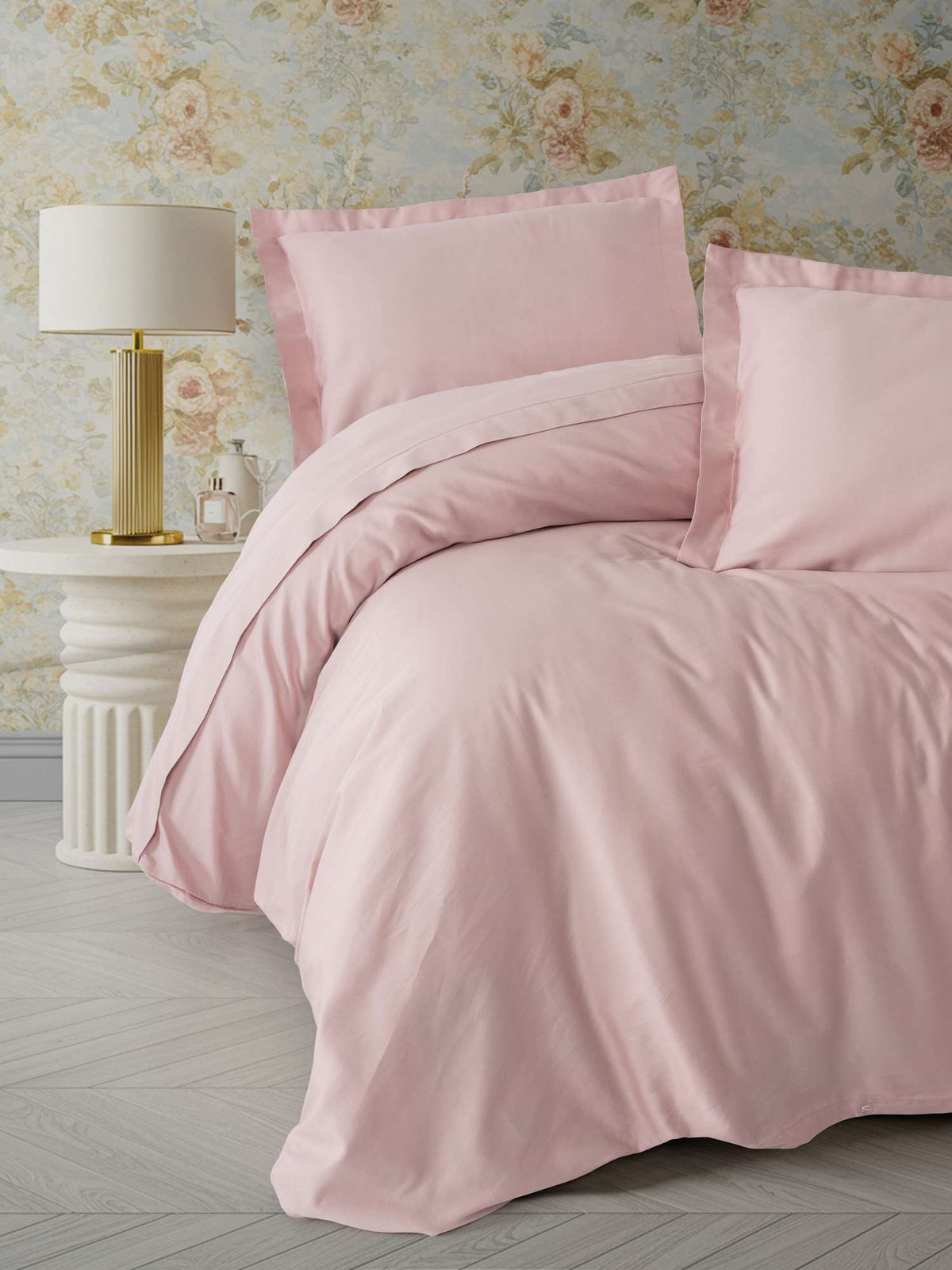 Set lenjerie satin pat dublu, Elegant - Powder, Pudră
