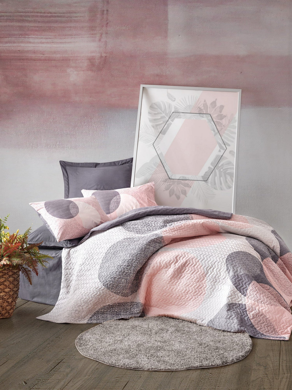 Set lenjerie pat single ranforce 4 anotimpuri, Leron - Grey, Gri / Roz / Alb
