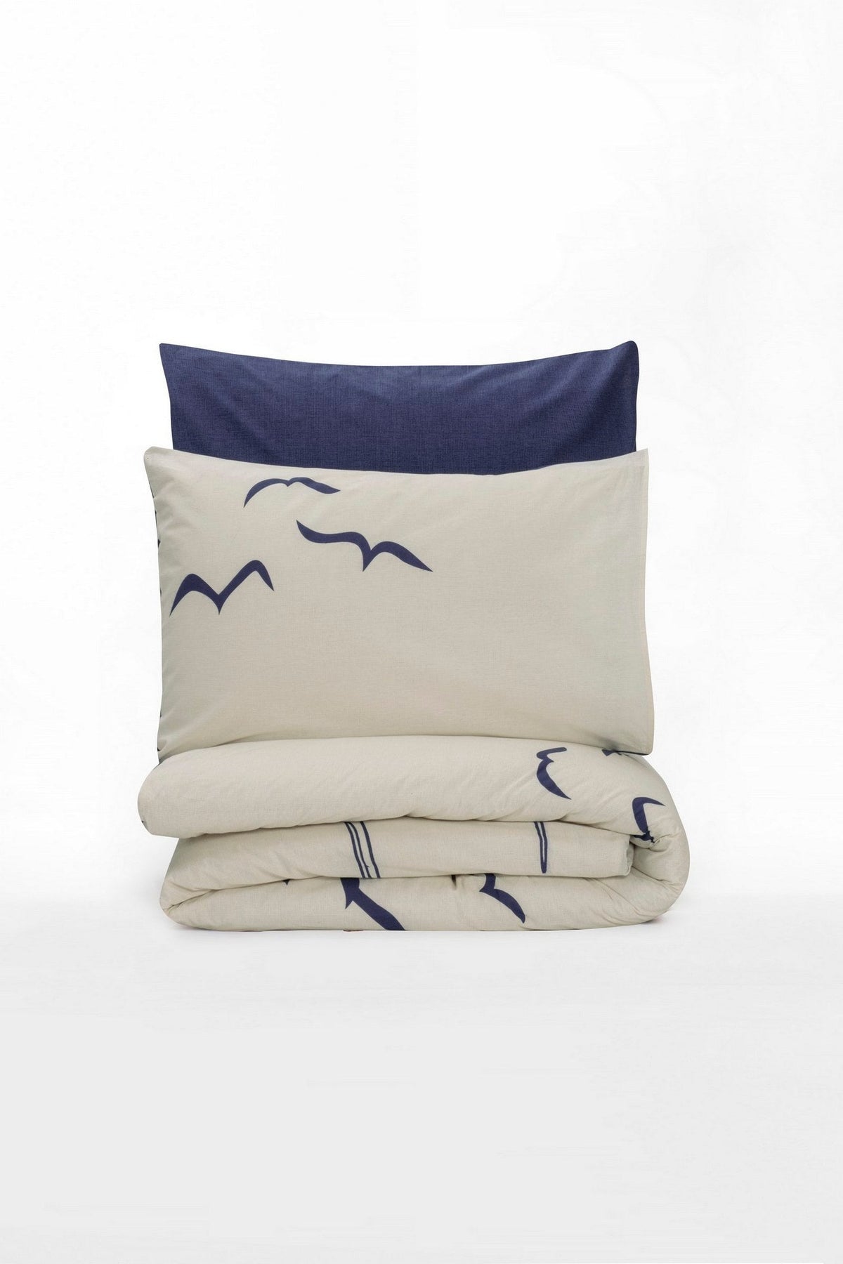Set lenjerie pat single ranforce 4 anotimpuri, Larum - Dark Blue, Albastru închis / Alb