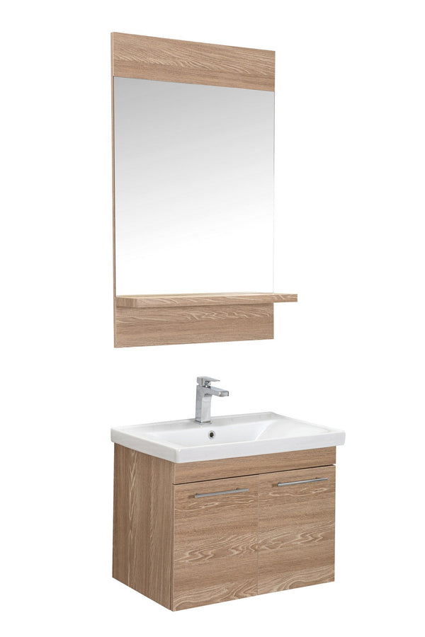 Set mobilier baie SEQUOIA, 3 piese, stejar/alb, lemn/ceramica