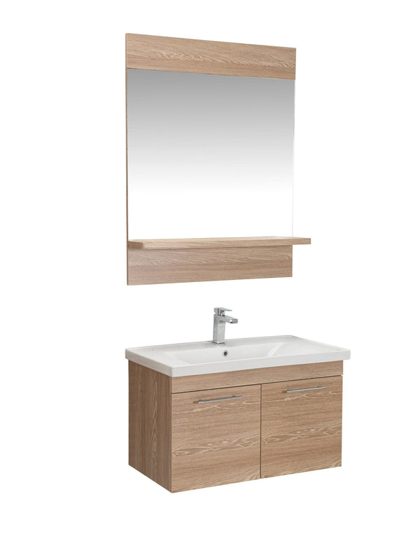 Set mobilier baie SEQUOIA 90, 3 piese, stejar/alb, lemn/ceramica