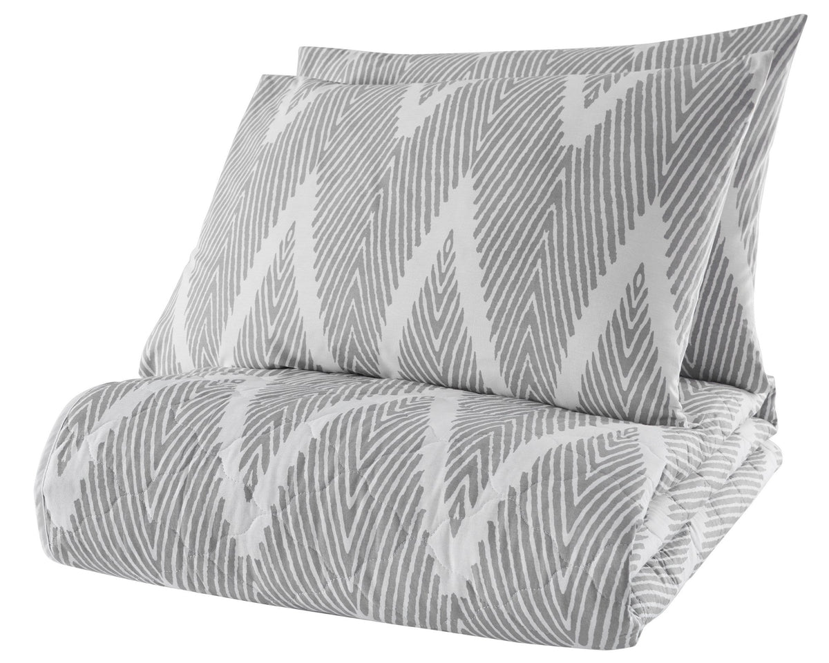Set cuvertură pat dublu, Olivia - Grey, Gri / Alb
