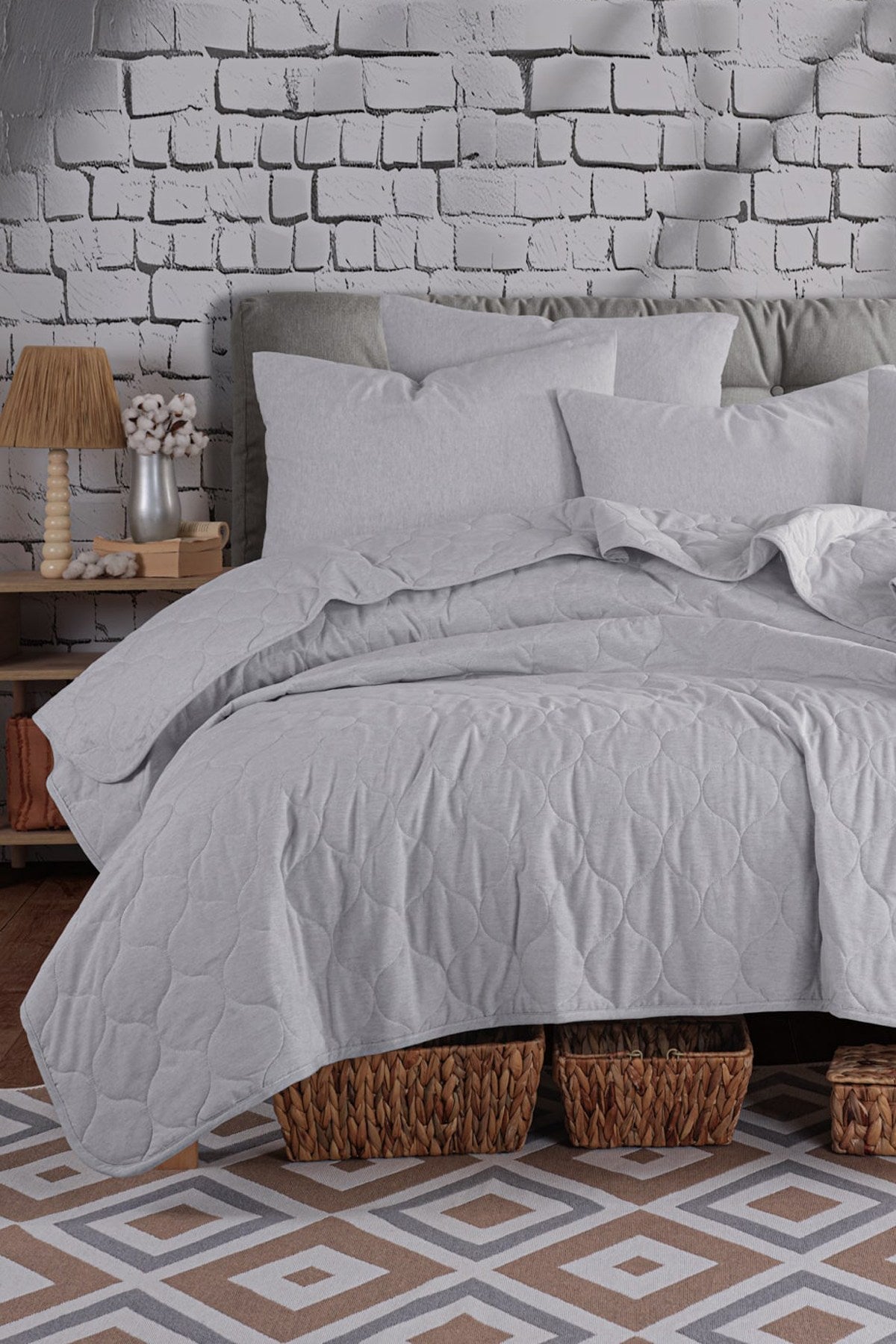 Set cuvertură pat dublu, Solid - Grey, Gri