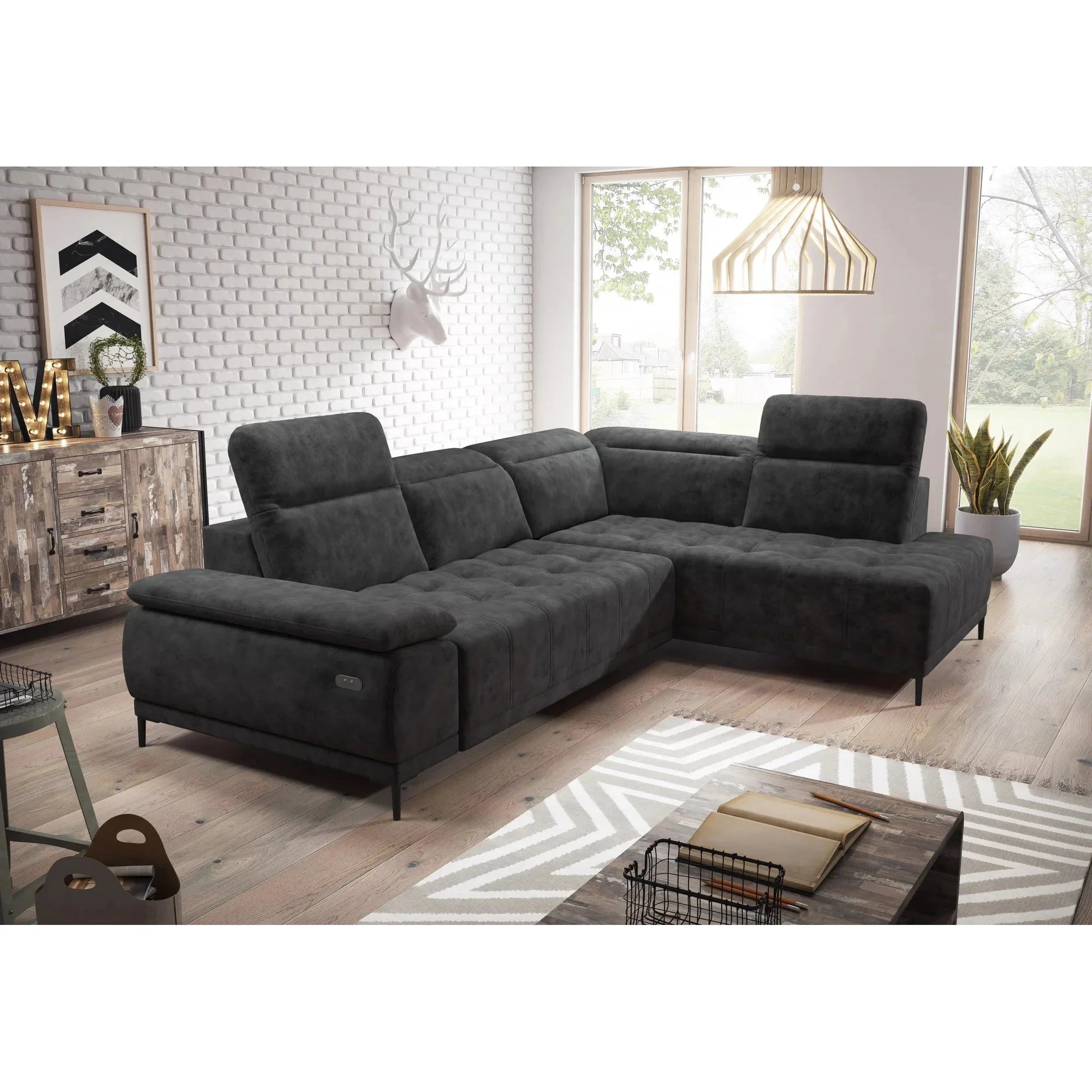 Coltar FOCUS L, personalizabil materiale gama Oferta Avantaj, cu reglaj electric si tetiere reglabile, 278x204x98 cm