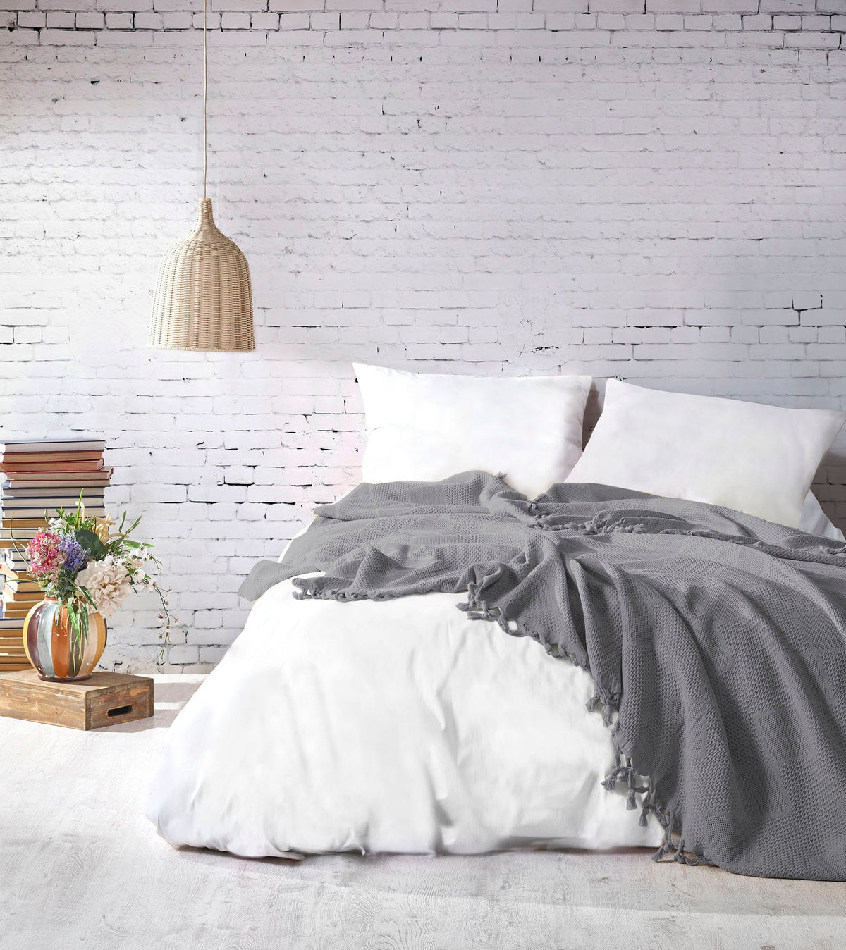 Cuvertură pichet pat dublu, Mona - Light Grey, Gri deschis