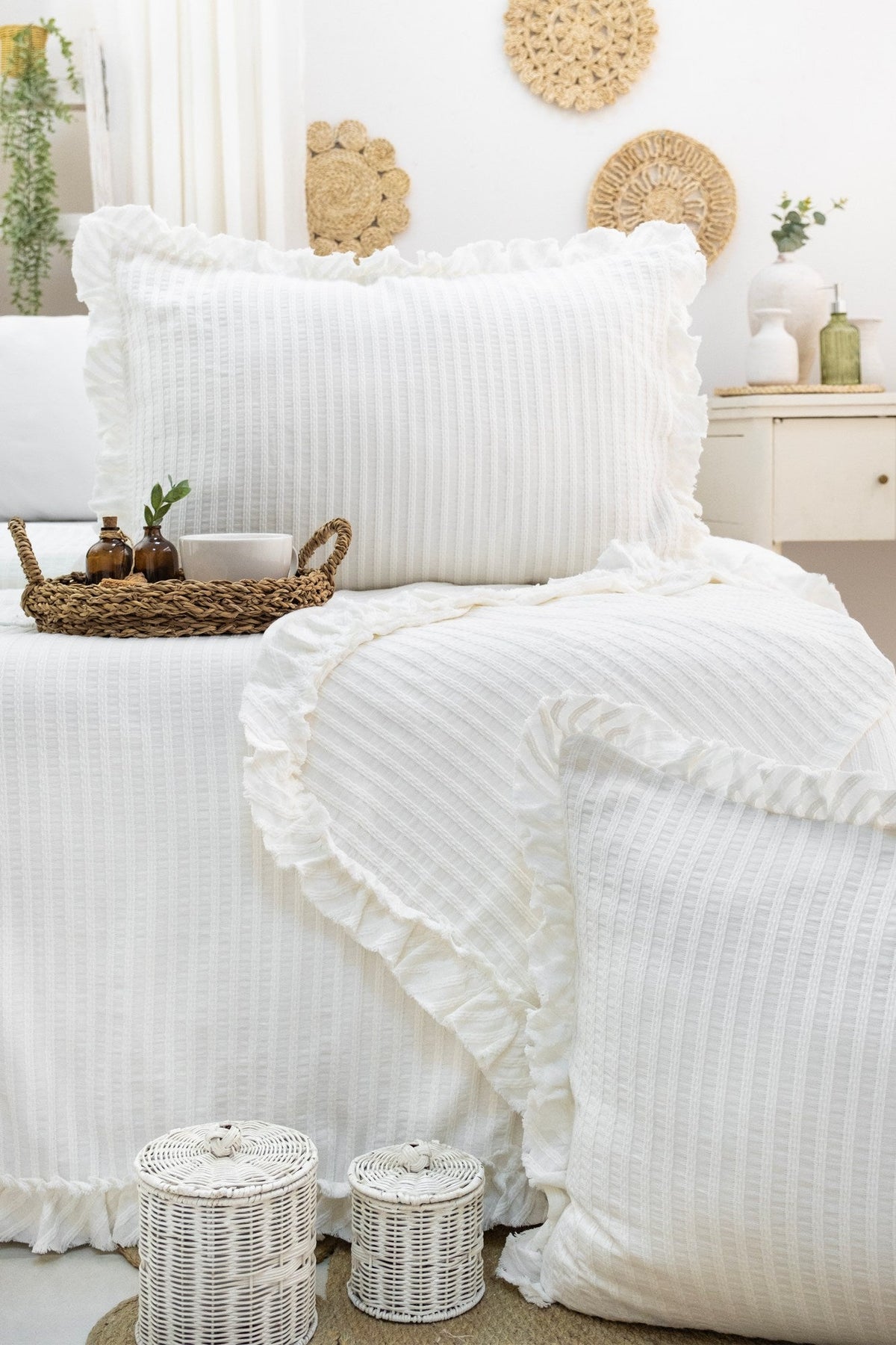 Set cuvertură pichet pat dublu, Martha - Cream, Crem