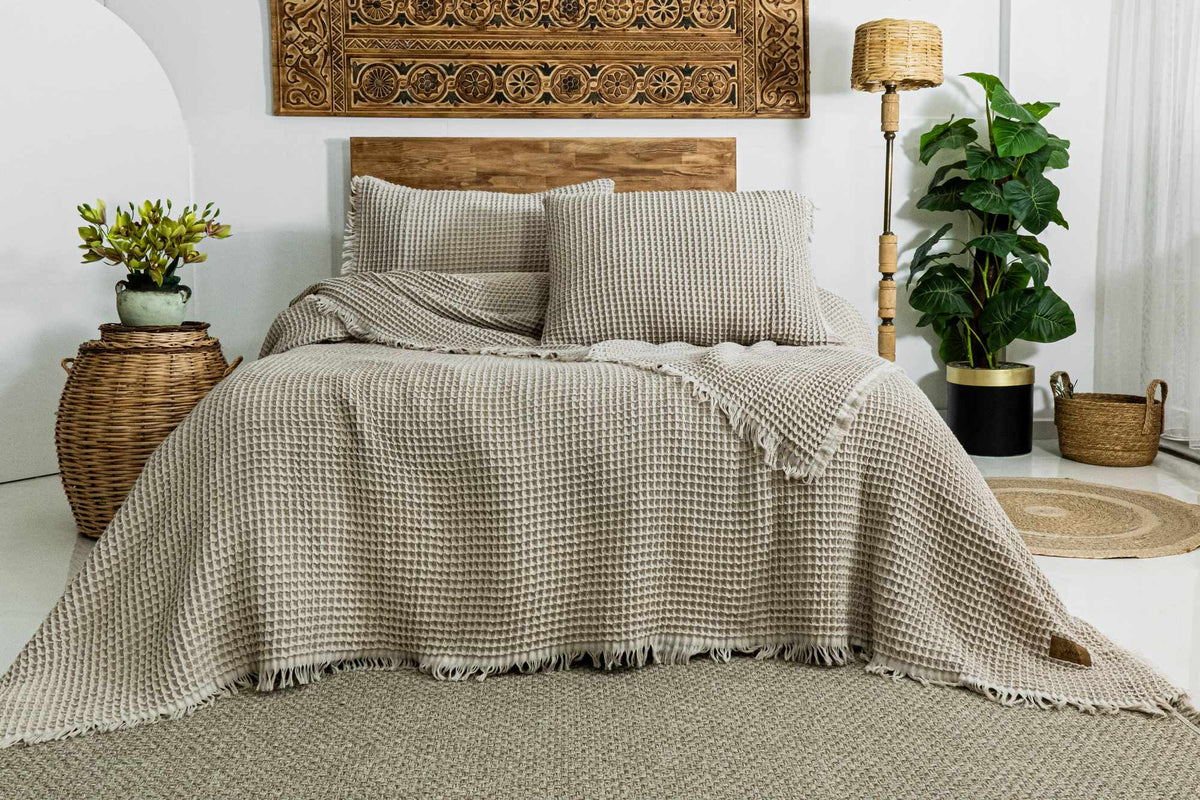 Set cuvertură pichet pat dublu, Norah - Beige, Bej