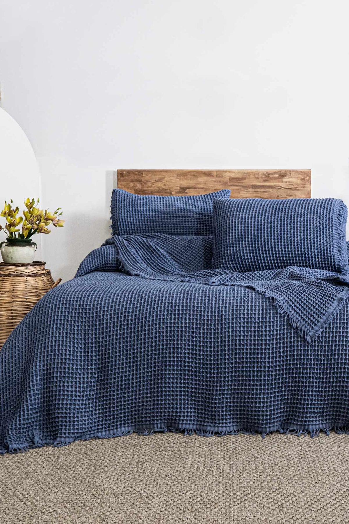 Set cuvertură pichet pat dublu, Norah - Indigo Blue, Albastru Indigo
