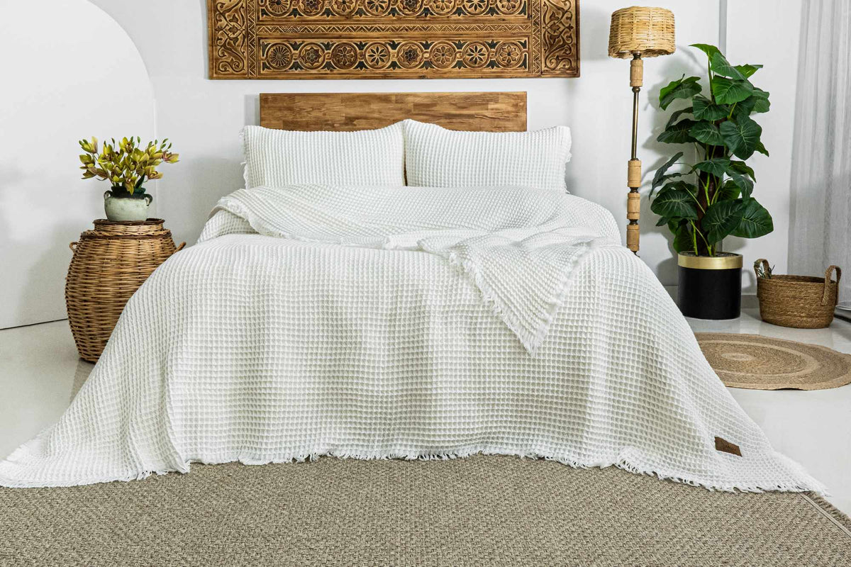Set cuvertură pichet pat dublu, Norah - Cream, Crem