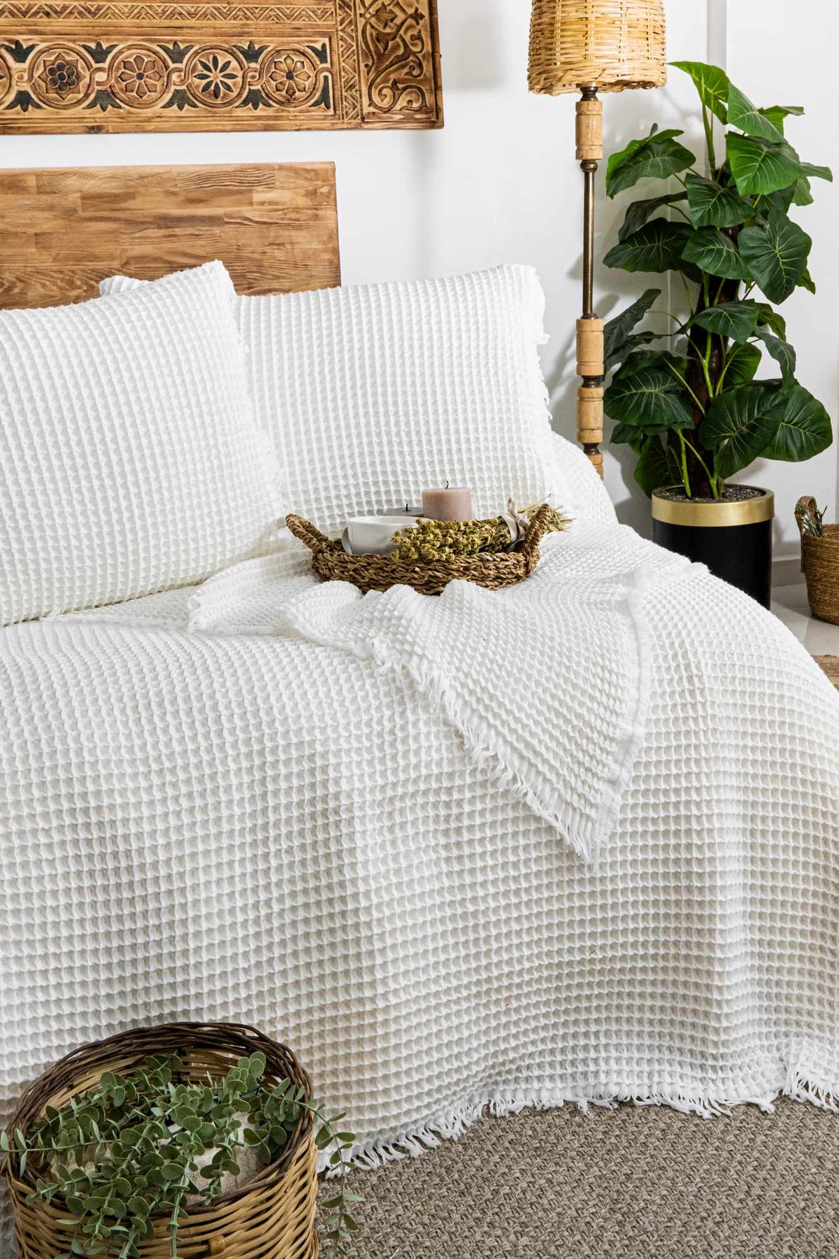 Set cuvertură pichet pat dublu, Norah - Cream, Crem