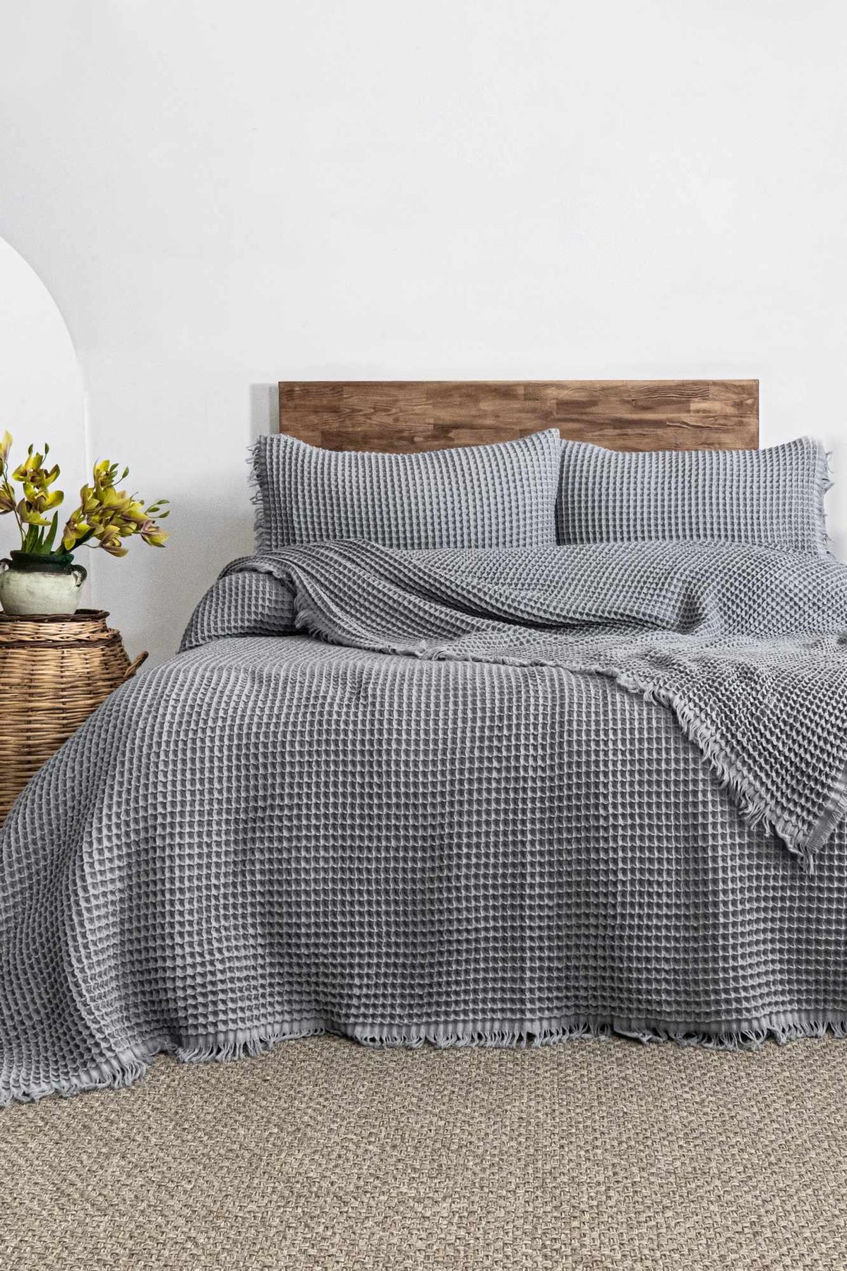 Set cuvertură pichet pat dublu, Norah - Grey, Gri