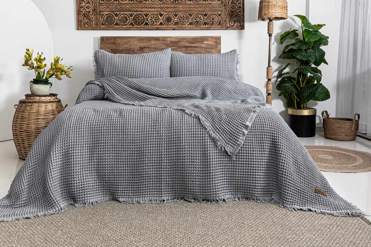Set cuvertură pichet pat dublu, Norah - Grey, Gri