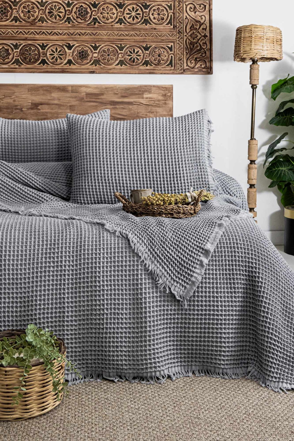 Set cuvertură pichet pat dublu, Norah - Grey, Gri