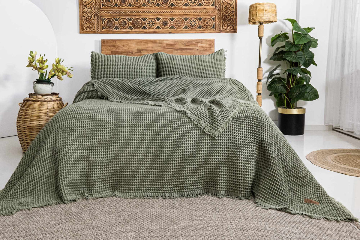 Set cuvertură pichet pat dublu, Norah - Khaki, Kaki